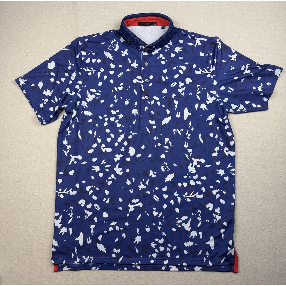 Greyson Golf Wolf Forest Print Short Sleeve Polo Embroidered Sleeve Size M